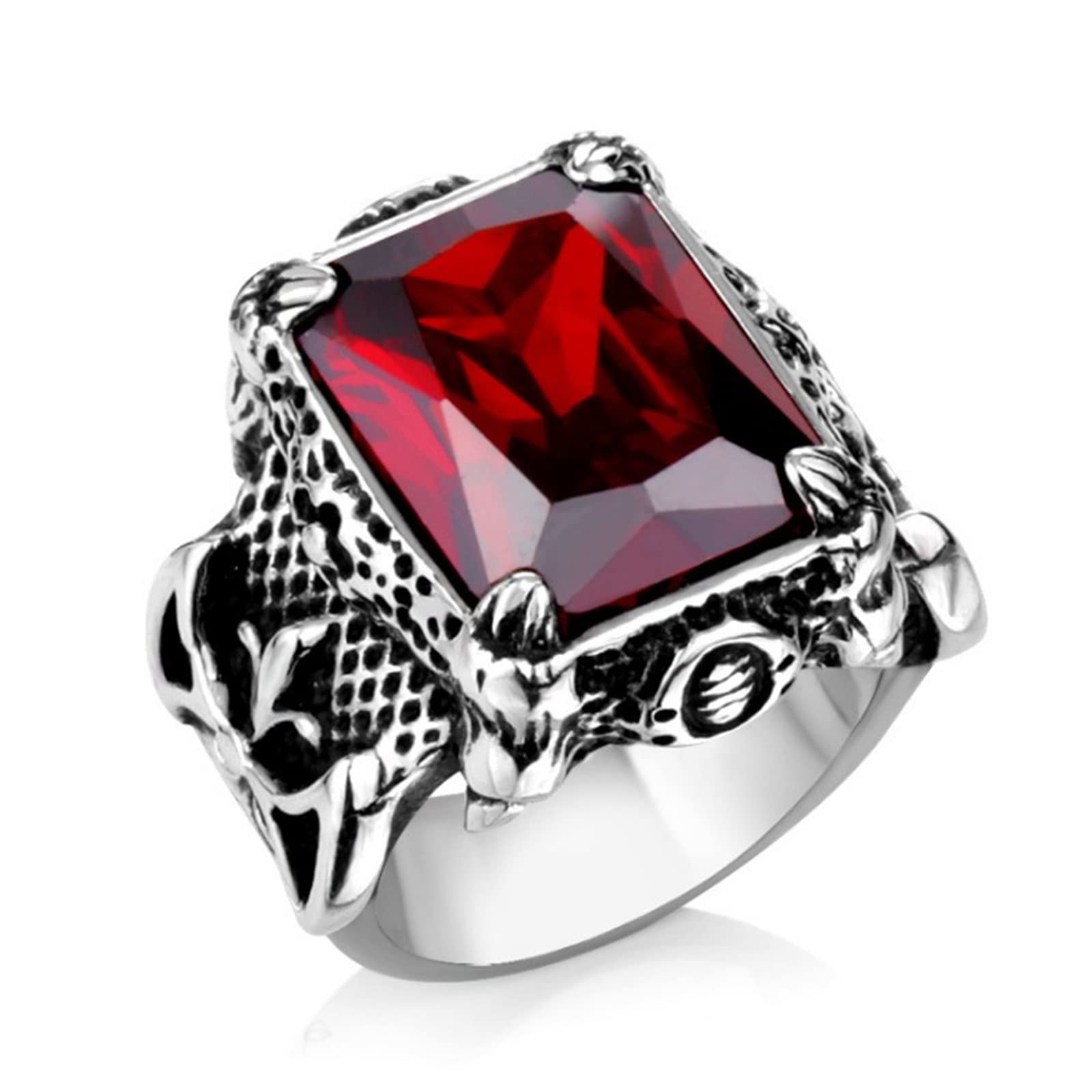 HCMA Cool Dragon Claw Ring With Red/Blue/Black Stone Stainless Steel CZ Ring Man's Vintage Rock Hip-hop Punk Locomotive Jewelry Gifts โ image 1