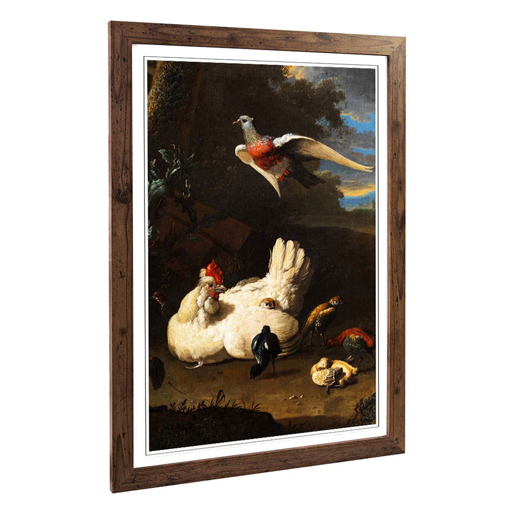 Big Box Art Framed Print of Melchior d'Hondecoeter Hen Design | Wall Art Picture | Home Decor for Kitchen, Living, Dining Room, Bedroom, Hallway, Office, Walnut, A2 / 24.5x18 Inch / 62x45cm