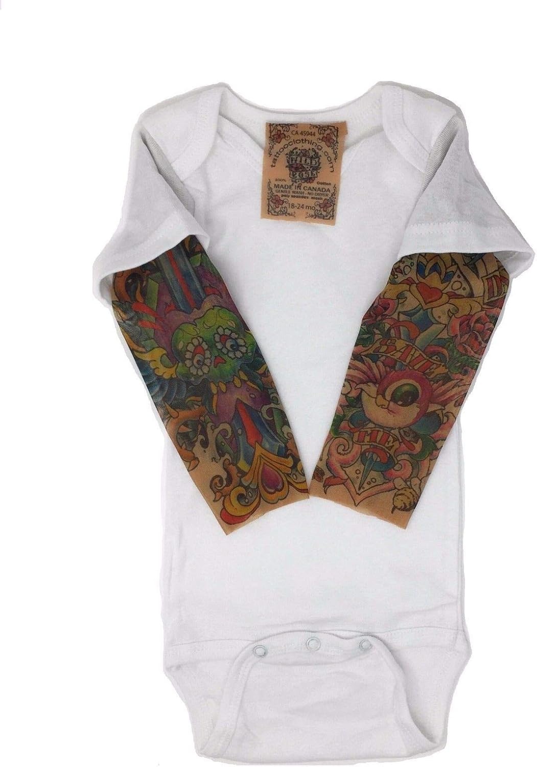 Wild Rose Baby Boy Tattoo Sleeve Shirt Bodysuit, Salvation, White