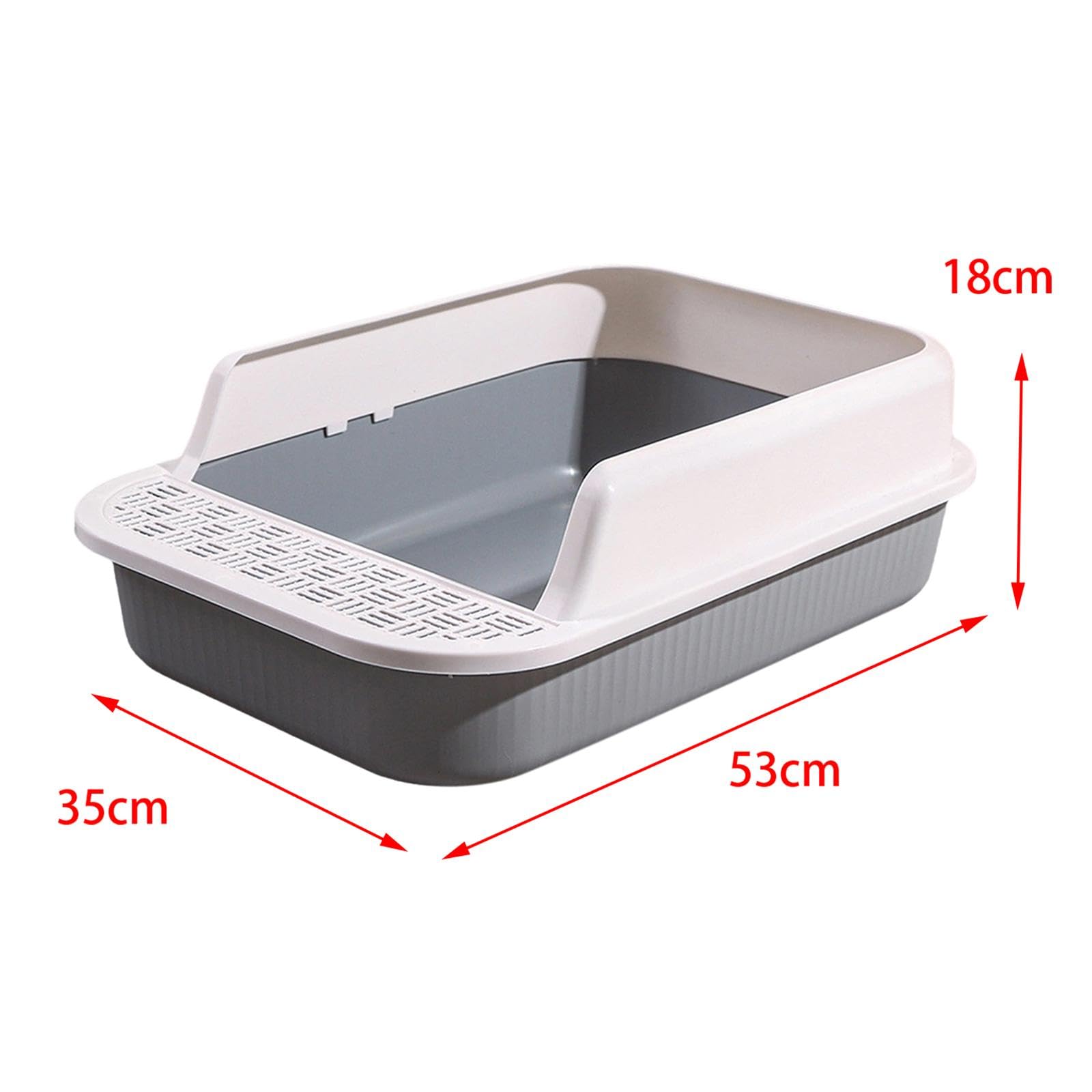 Lettiera per Gatti, Toilette per Gatti Semichiusa, Cassette Igieniche per Gatti Antispruzzo, Vaschetta per Sabbia per Gatti Grande, 53x35x18cm, Bianco e Grigio