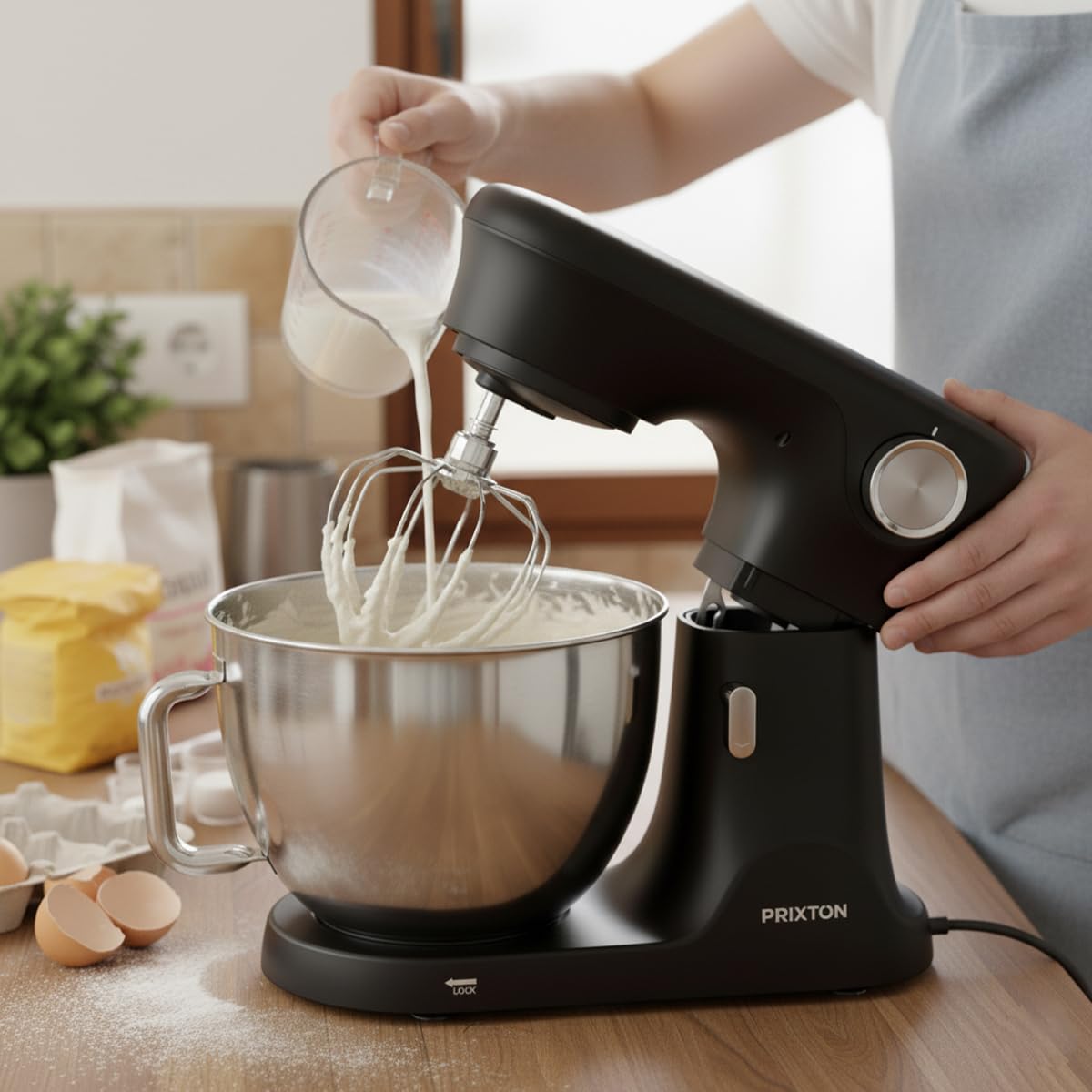 PRIXTON Batidora Amasadora KR350 2000W con Bol de Acero Inoxidable de 8 L, 6 Velocidades + Manual, Amasar Mezclar y Batir, Accesorios de Aluminio y Acero Inoxidable — view 7