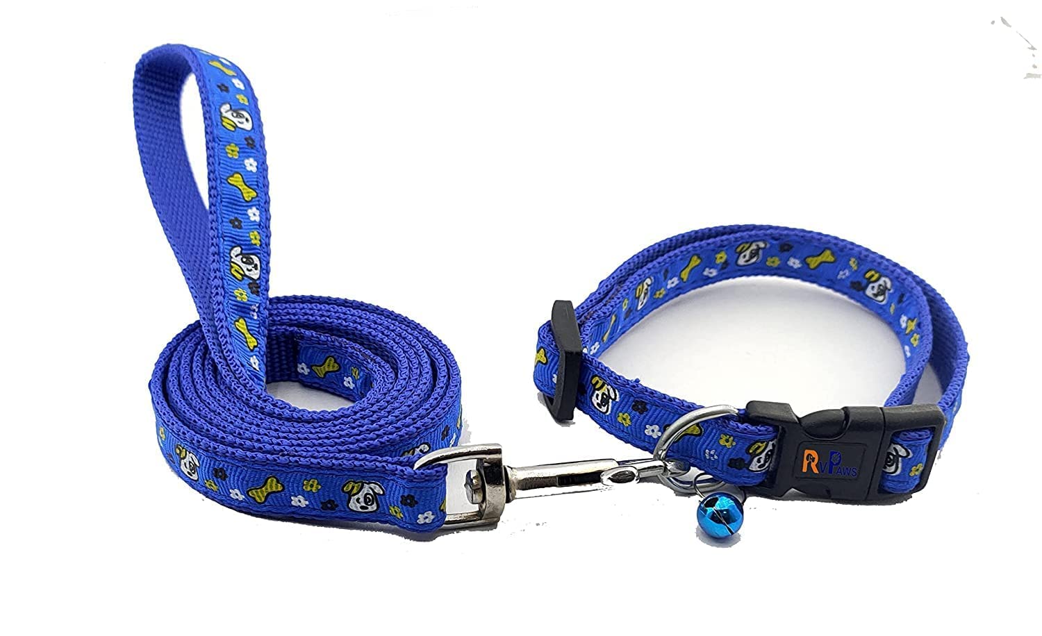 Woofy 15MM Nylon Collar and Leash Set Puppy Printed with Bell, Adjustable Buckle Collar with Leash Set Ideal for Training/Walking Small & Medium Dogs (Blue, Pattern 03) (B0CCVSB8DQ) Amazon Price History, Amazon Price Tracker