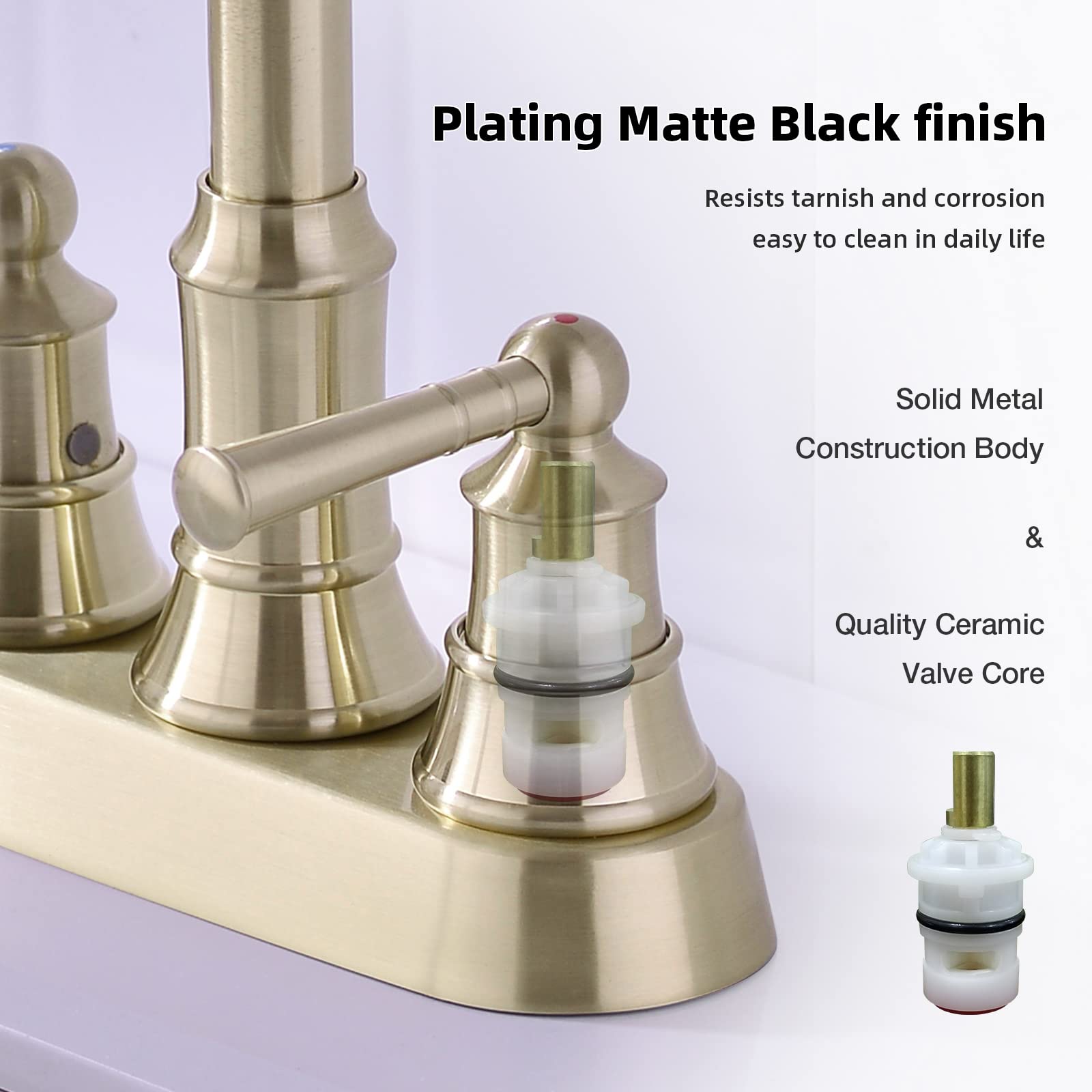 4 Inch Centerset Bathroom Faucet Brushed Gold with Overflow Sink Drain and cUPC Water Supply Lines 2 Handle — view 4