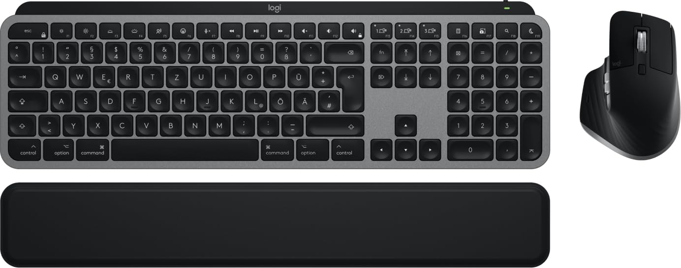 Logitech MX Keys S Combo for Mac, Wireless Keyboard and Mouse with Palm Rest, Fast Scrolling Wireless Mouse, Bluetooth USB C for MacBook Pro, Macbook Air, iMac, iPad - QWERTZ