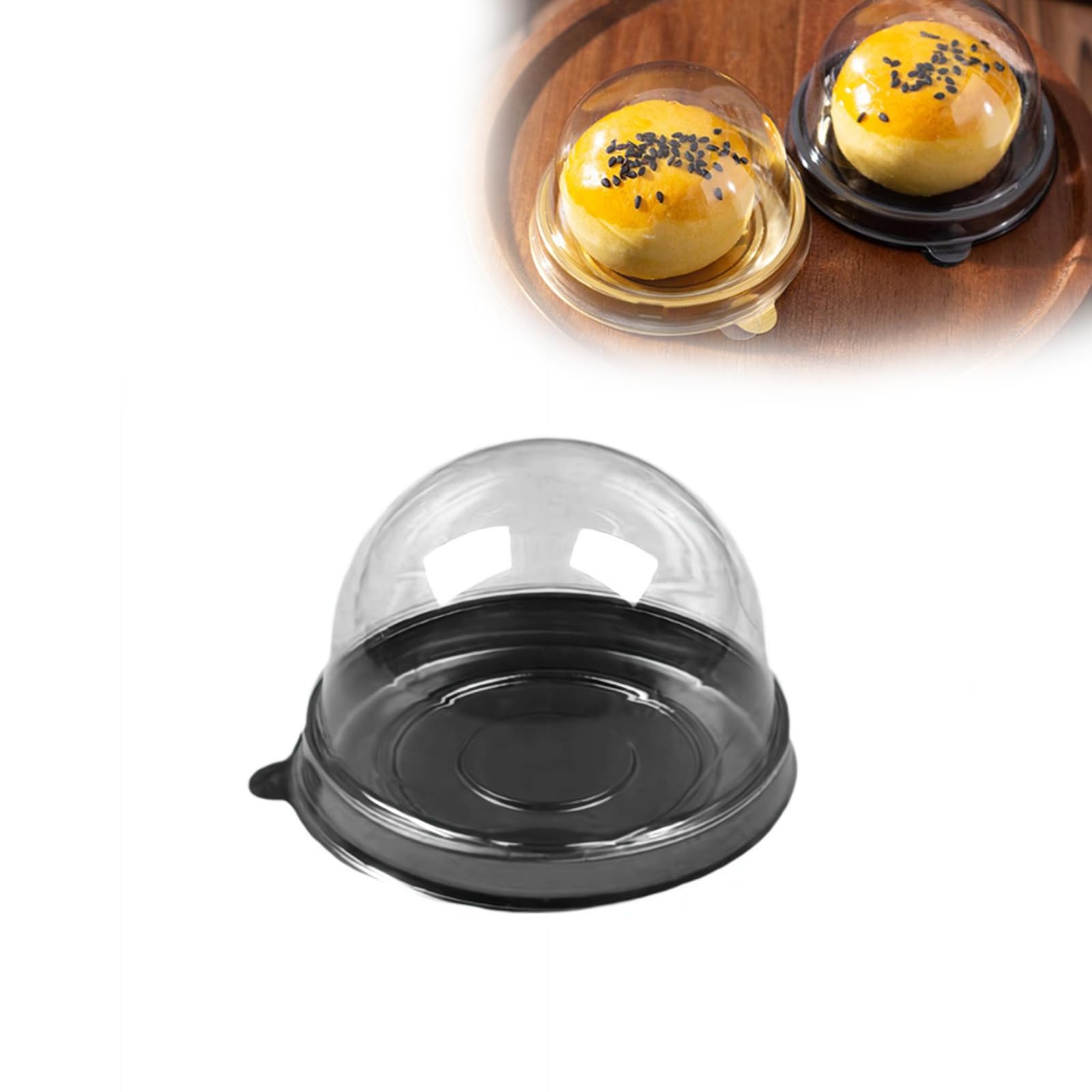 Contenitori trasparenti per cupcake, 50 pezzi, 6 x 4 cm, in plastica trasparente, per muffin, formaggio, pasticceria, dessert, per matrimoni, feste di compleanno (nero)