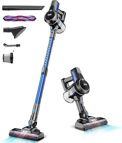 INSE Aspiradora inalámbrica, aspiradora recargable 6 en 1, potente aspiradora de batería con 7,217.8 ft-Ah hasta 45 minutos de tiempo de