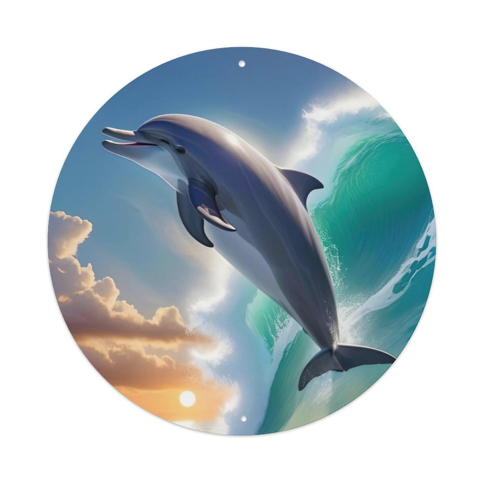 Marine Animal Dolphin Sunset Leap Metal Tin Sign