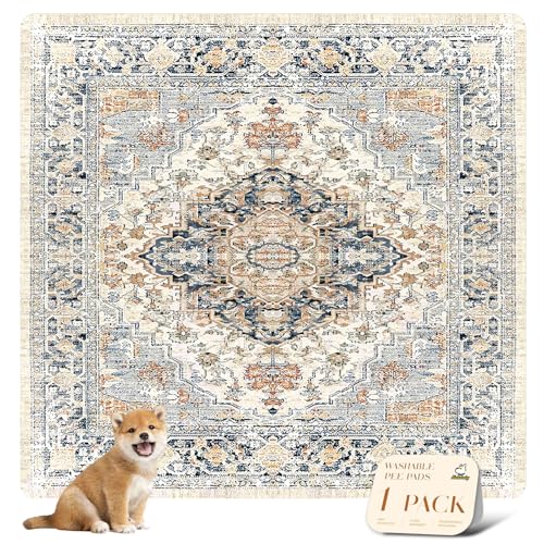 Image of nunubaby Washable Pee Pads for Dogs, Stylish, Non-Slip and Leak-Proof Pee Pads. Reusable Potty Pads for Dogs for Crates and Floors.(Beige /Multi, 72 inch x72 inch )