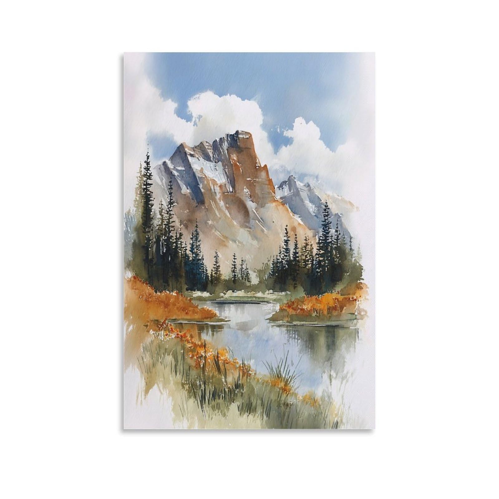 XWYMXZ Banff Watercolor Painting Canadian Rocky Mountain Poster Tree 24x36inch(60x90cm) Vintage Watercolor Canvas Art