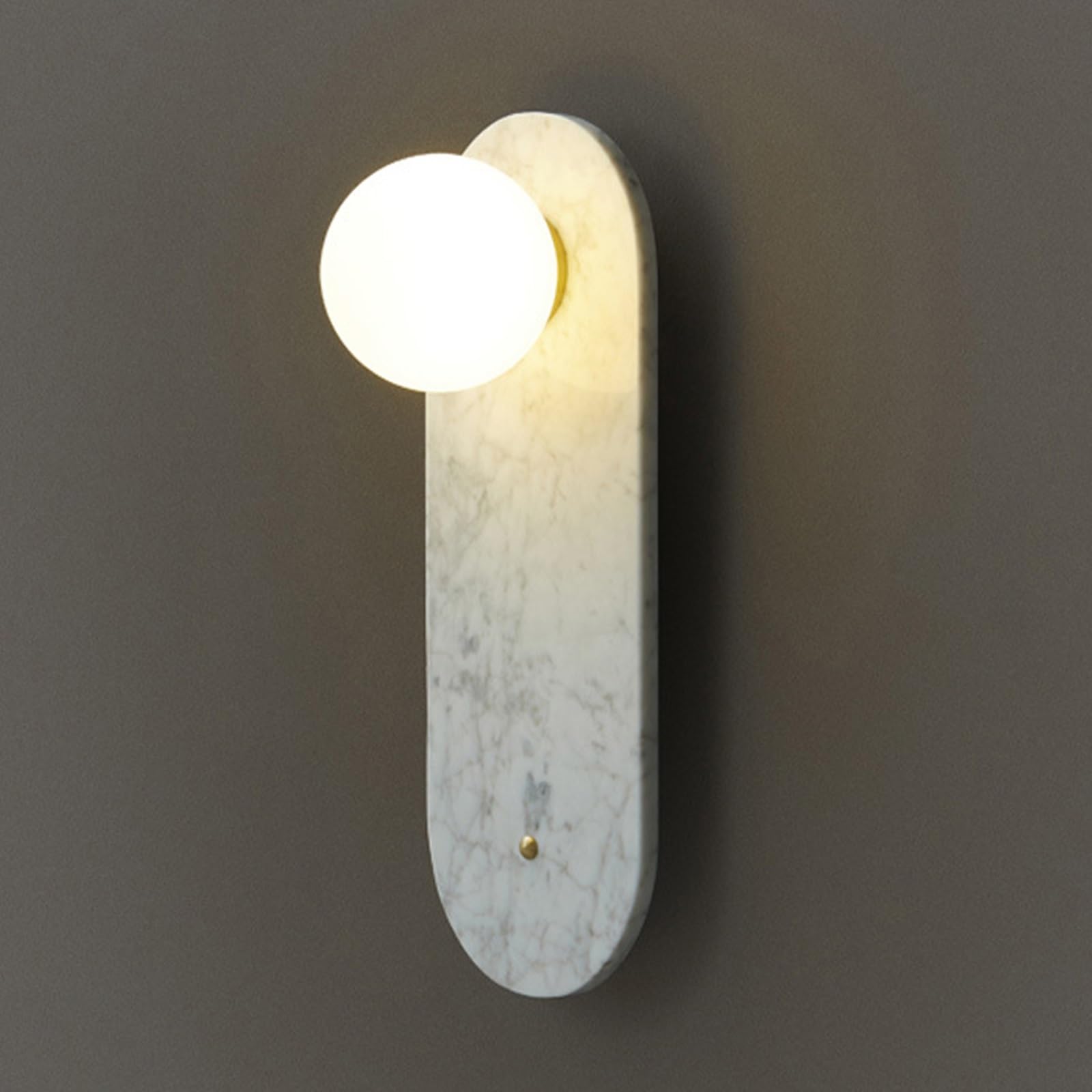 HUAYUSEDF Modern Oval Natural Marble Wall Sconce, Mid Century Globe Light Fixture, Stylish Bathroom & Living Room Lamp, Elegant White Stone Lighting for Bedroom & Hallway