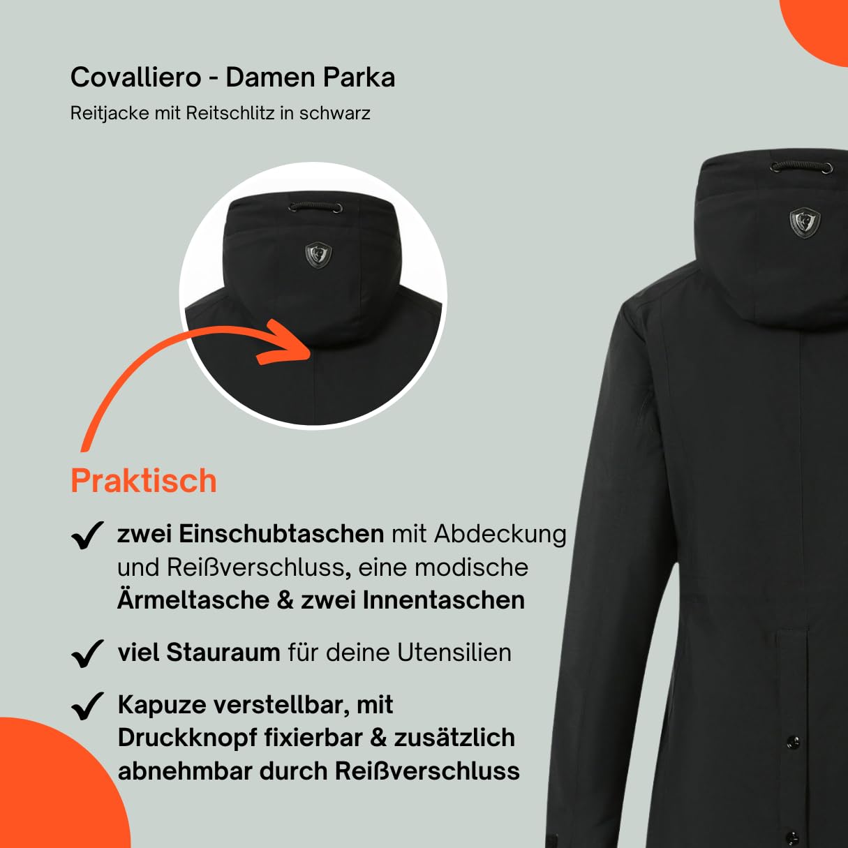 Covalliero - Damen Parka | Reitjacke mit Reitschlitz | warme Übergangsjacke mit hohem Kragen & 5 Taschen | wasserabweisende Winterjacke | Reitbekleidung in vielen Farben & Größen
