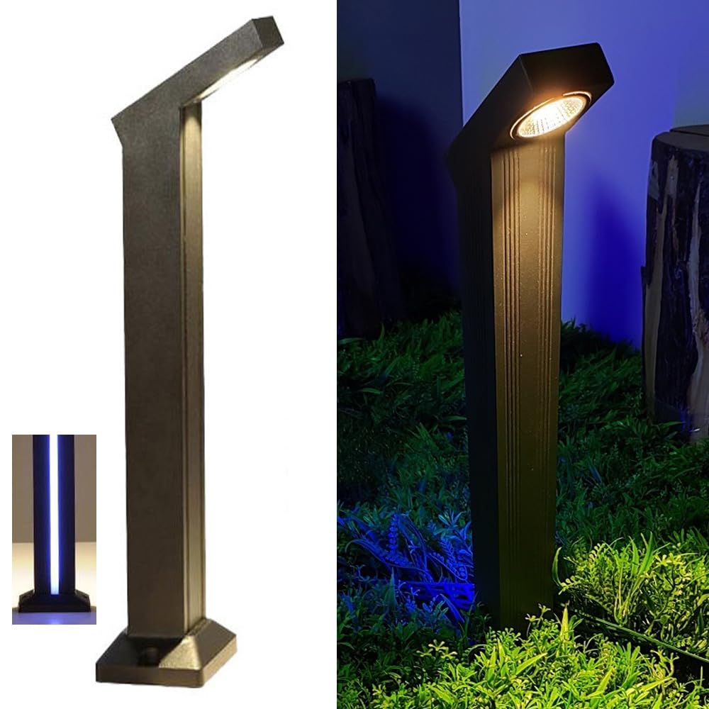 HELCEKOU Modern Landscape Lighting with Back Light Outdoor Pathway 23.6" Garden Lawn Lamp Aluminum Housing Bollard IP65 Waterproof for Courtyard Walkway Driveway Hardwired