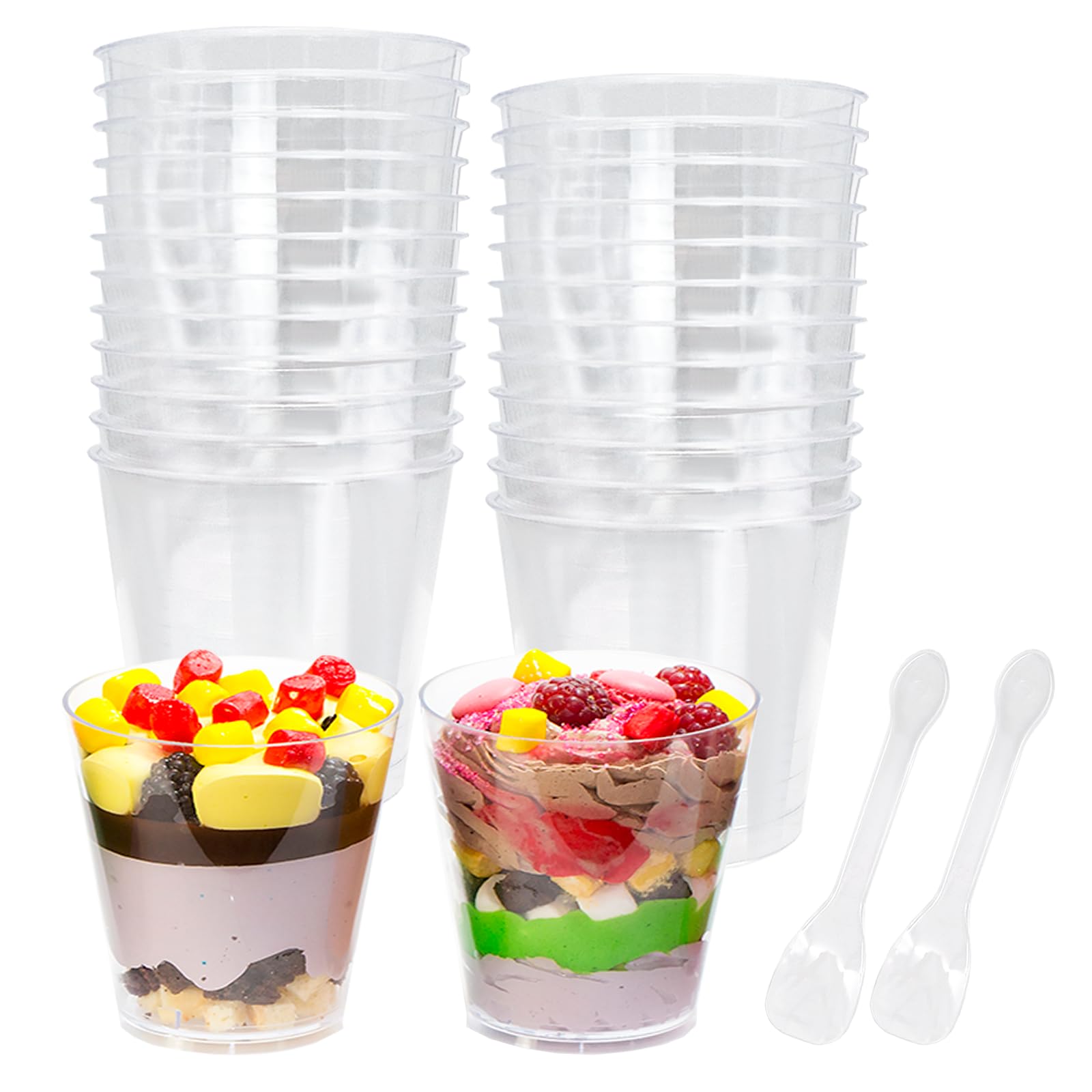 Cisolen 25 Pcs Mini Dessert Cups 210ml/7oz Dessert Pots with Spoons Clear Dessert Bowl Square Cheesecake Pots for Home Desserts, Pudding, Mousse, Ice Cream Party