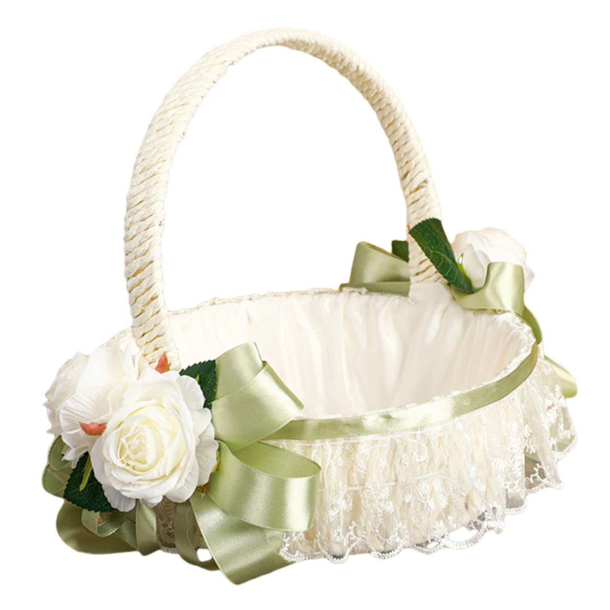 KOMBIUDA Hochzeitsblumenkorb für Blumenmädchen Kleiner Dekorativer Korb aus Kunststoff und Stoff mit Band für Hochzeit und Bankett