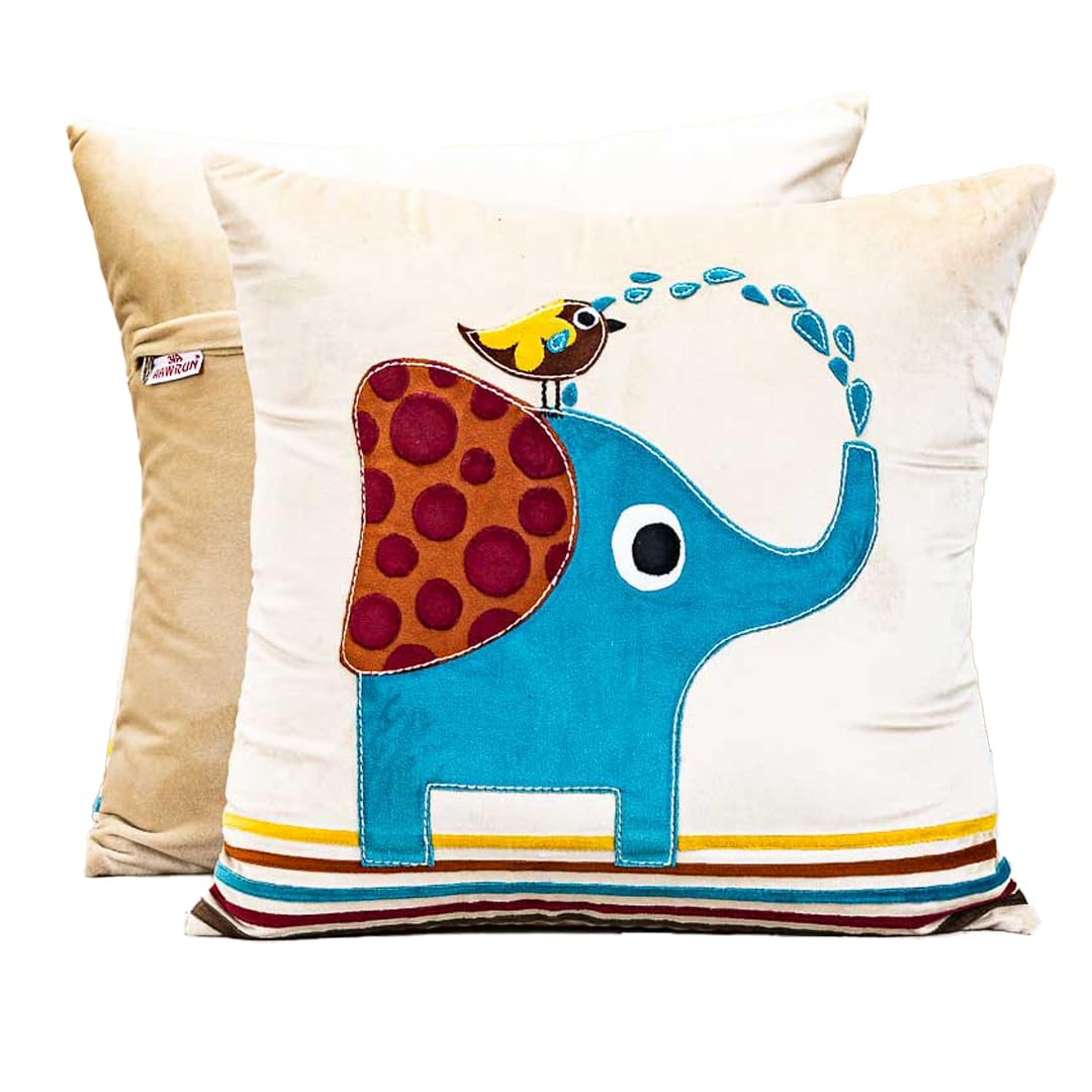AAWRUN Cushion Covers Playing Calf & Bird Velvet | Decorative Throw Pillow Cover for Sofa, Couch & Bed | Premium Square Cushion for Living Room & Bedroom