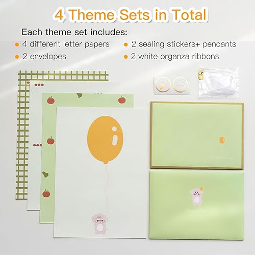 Miniatura 6 de 48 piezas de cartas y sobres estacionarios, kit de escritura de letras estilo animal, juego de papel de papelería Kawaii