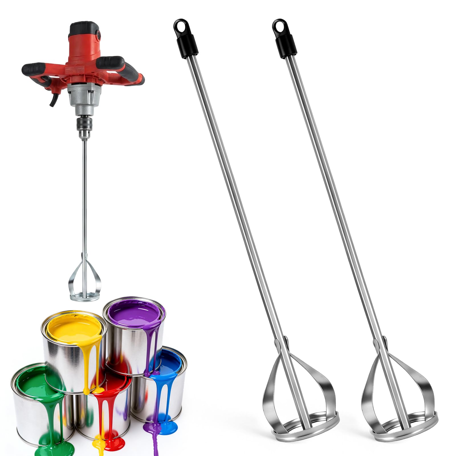 2pcs Plaster & Paint Mixer for Drill, Universal Hex Shank, Thickened Iron