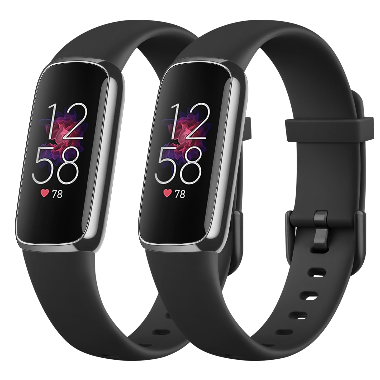 2-Pack Bands for Fitbit Luxe Bands for Women Men, Soft Silicone Wristband Replacement Strap for Fitbit Luxe Special Edition Fitness Tracker (Black+