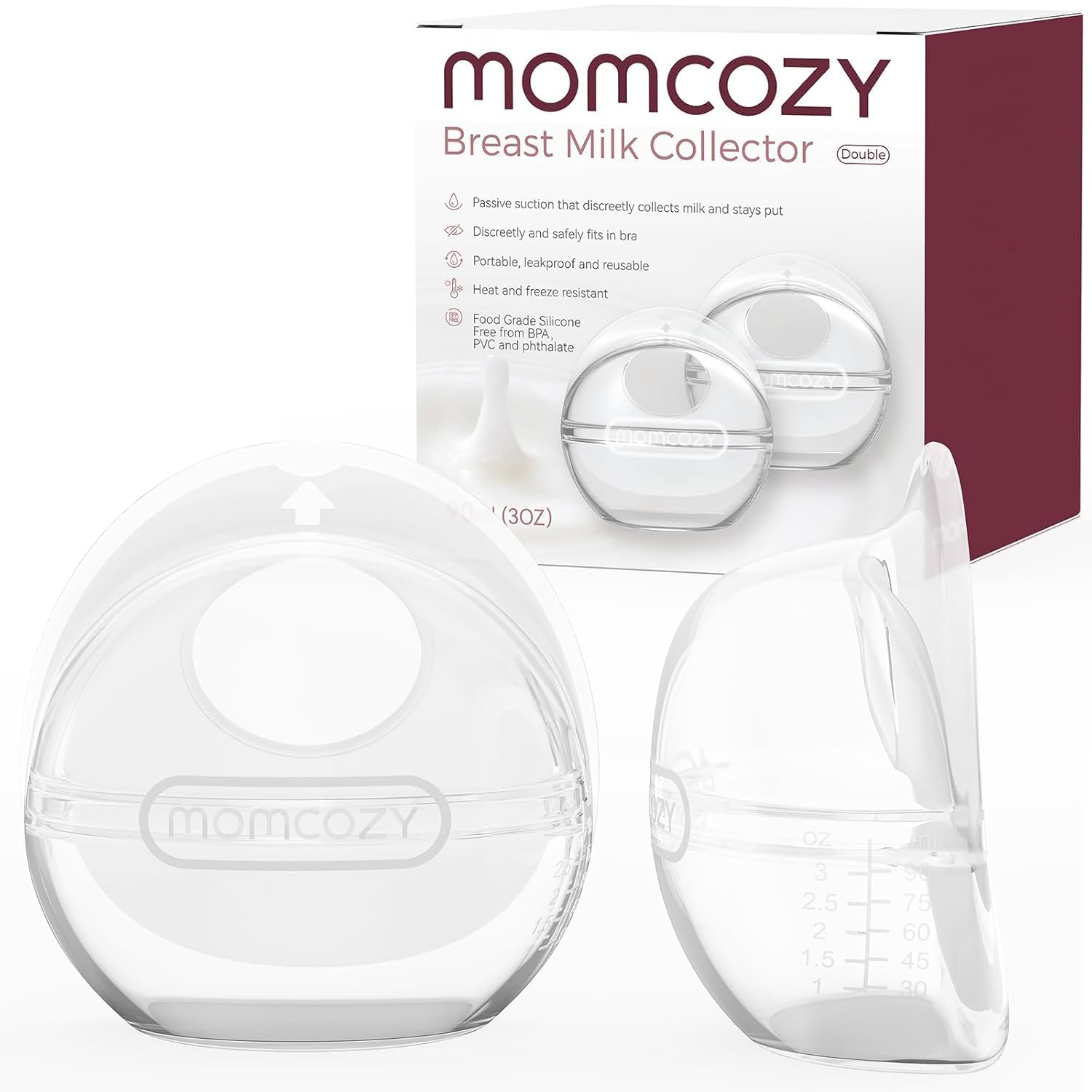 Momcozy BC003 Conchas Recolectoras de Leche Materna, Reutilizables de Silicona Suave, Mejor Ajuste, 90 ml, 2 Unidades Colectores
