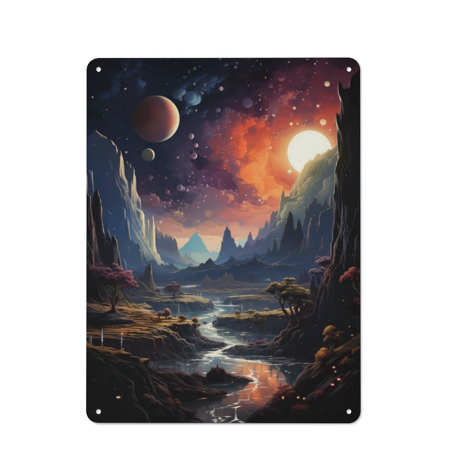 Junmoney Fantasy Alien Planet Rustic Metal Wall Sign 40X30cm For Studio Or Craft Room, For Vintage Wall Decor Fans, For Themed Room Decoration