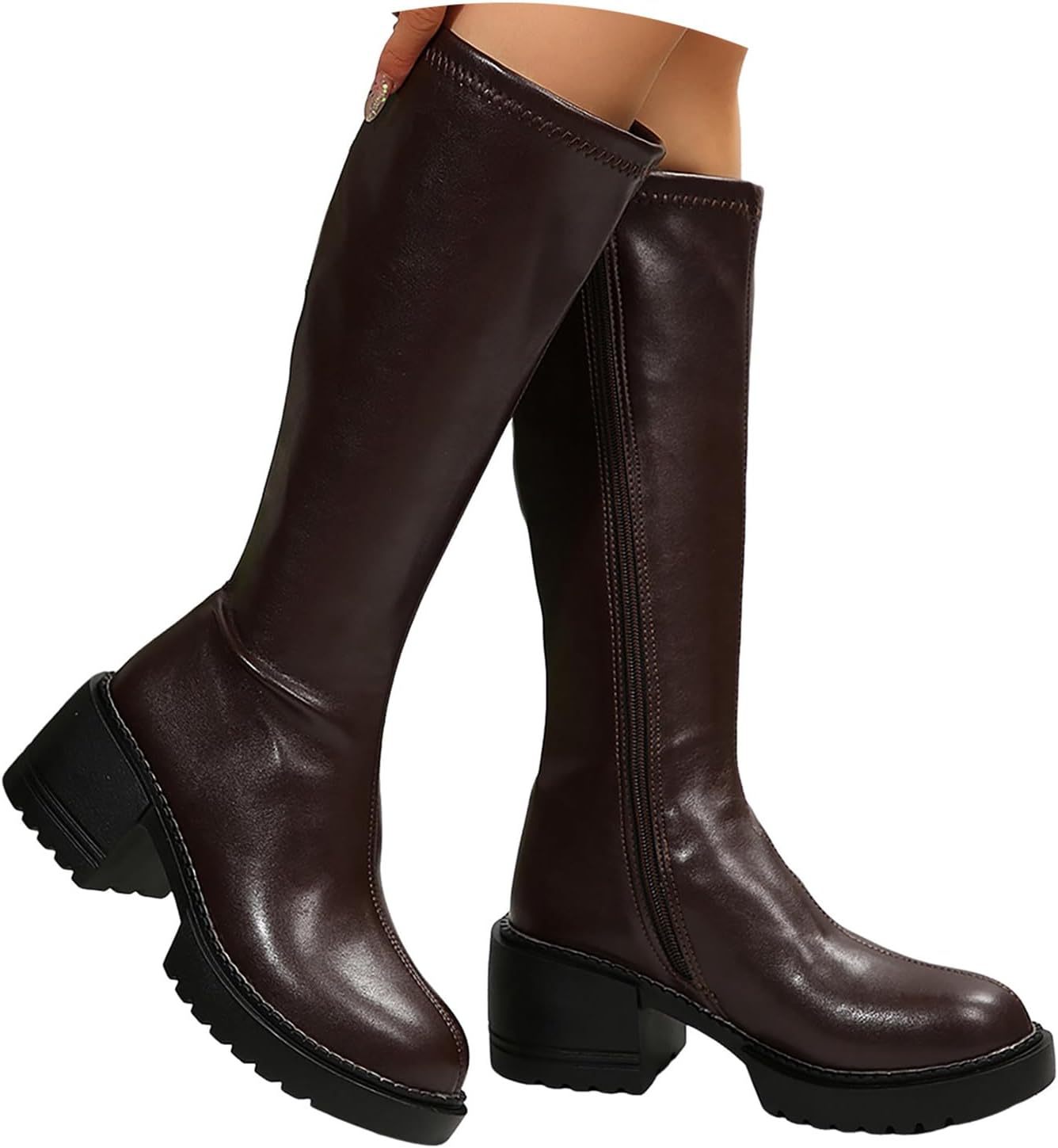 Women's Knee High Riding Boots Non-Slip Platform Comfortable Chunky Heel Almond Toe Side Zip Fashionable Versatile Long Boots for Equestrian Style Daily Commuting Fall Winter Outdoor Activities