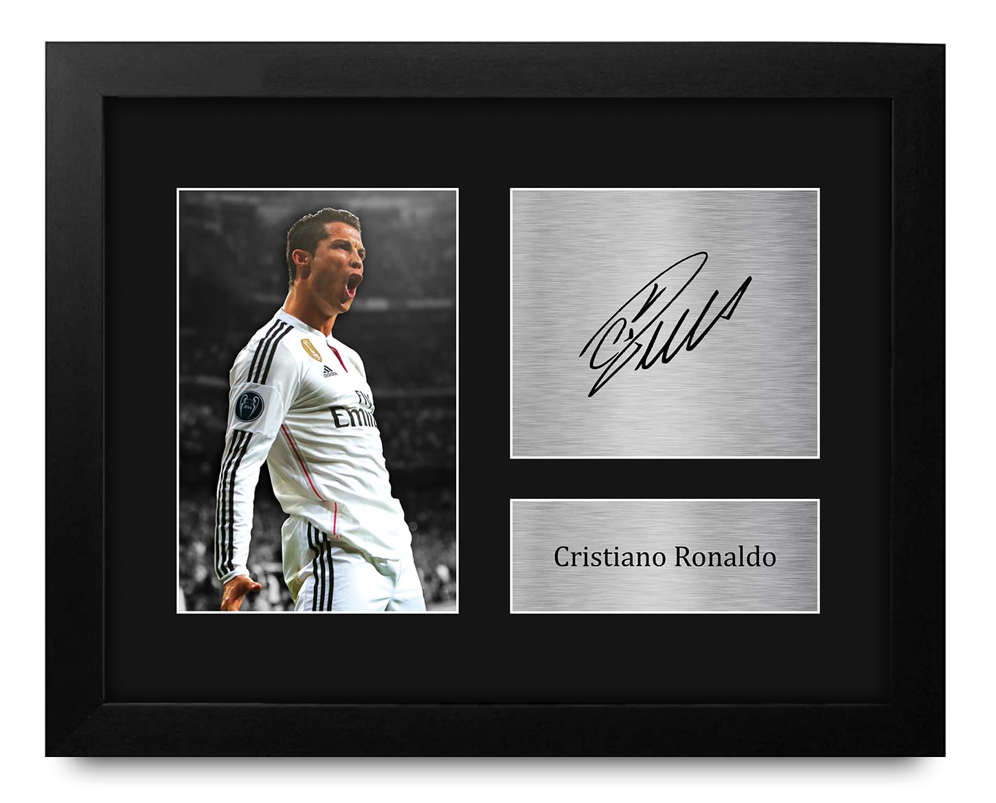 HWC Trading Cristiano Ronaldo Real Madrid Framed Gifts Printed Signed Autograph Picture for Soccer Fans and Supporters - US Letter Size