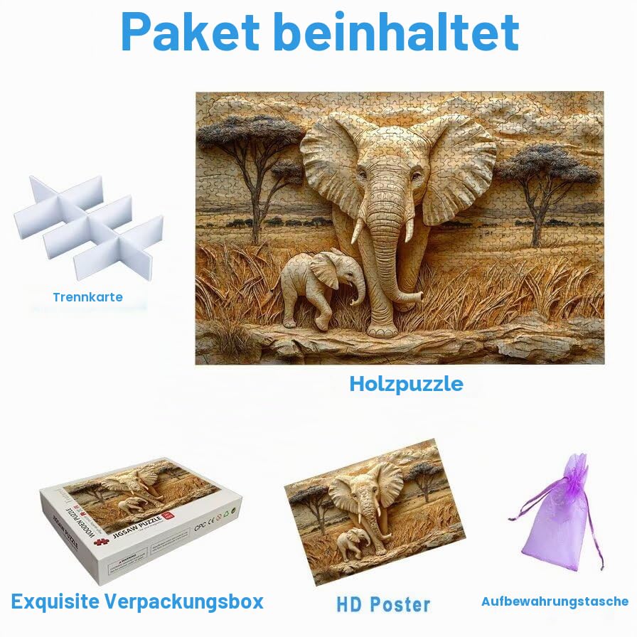 Puzzle 5000 Teile Afrika, Elefant Puzzle 5000 Teile Erwachsene, Holzpuzzle Erwachsene mit Exquisiter Verpackungsbox, Klassische Puzzles für Die Ganze Familie, Holzpuzzle für Geschenke, Dekor, -5182