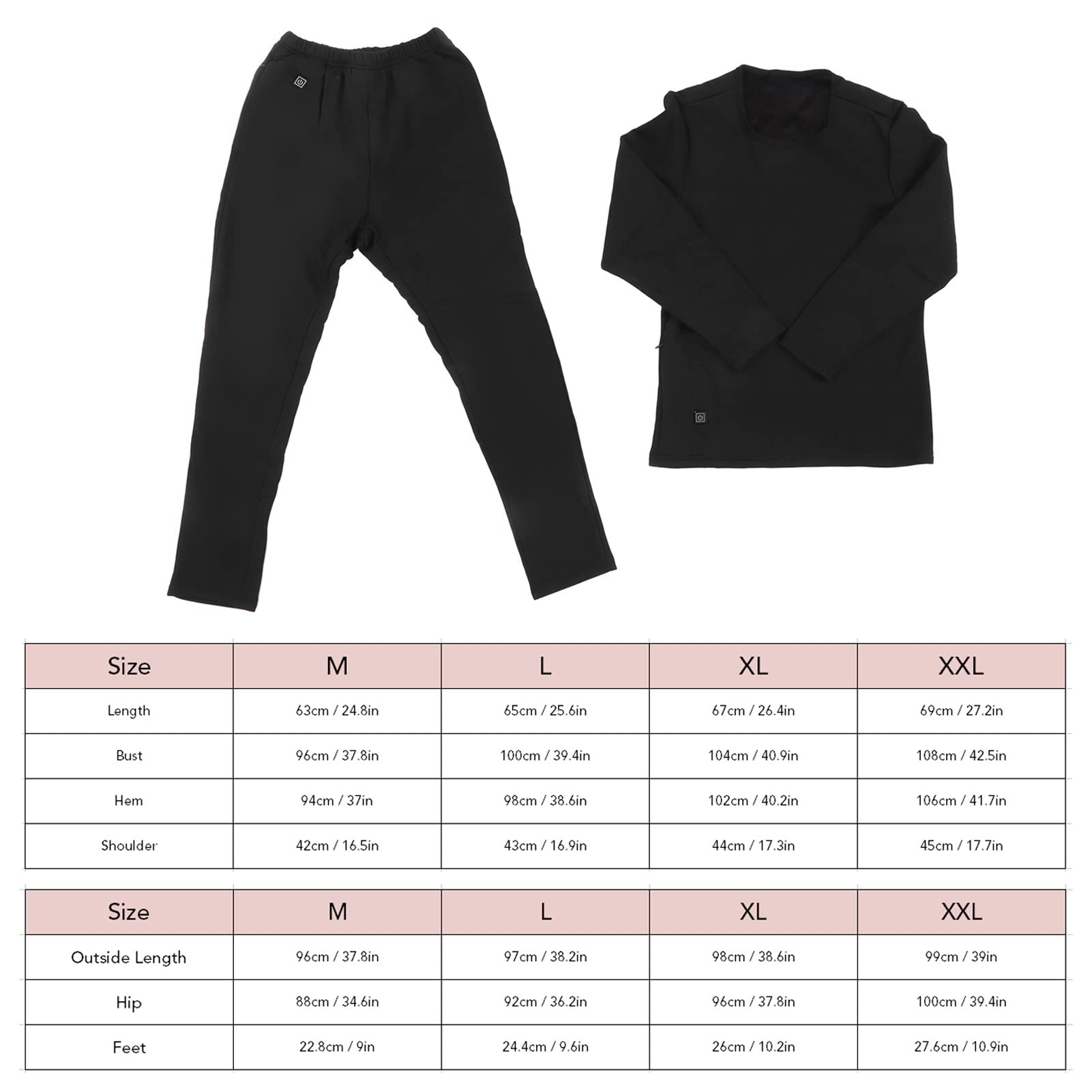 Changor Conjunto de Ropa Interior con Calefacción Eléctrica Térmica y Regulable para Deportes de Invierno Material de Fibra de Carbono, 2 Unidades