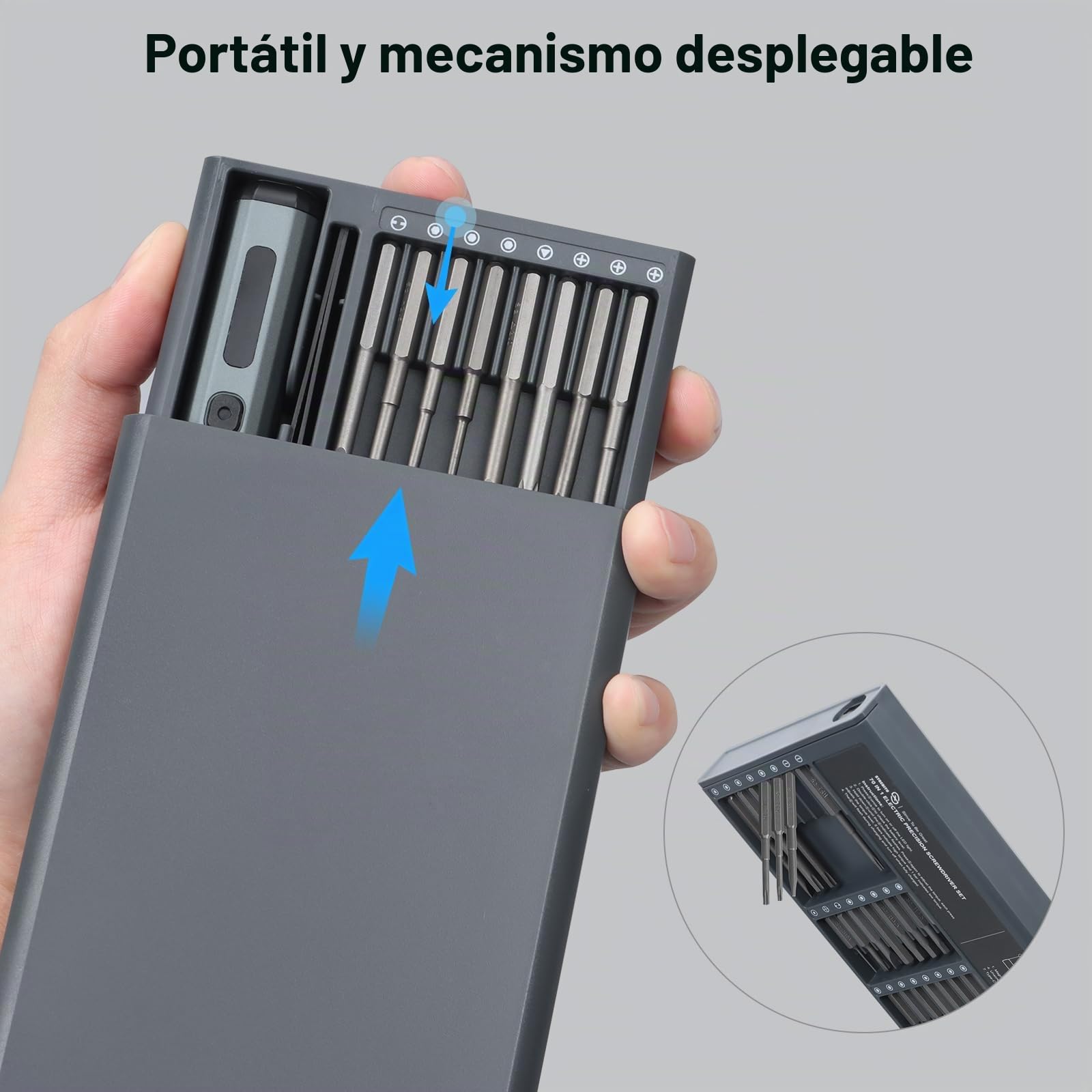 STREBITO - Juego de mini destornilladores eléctricos, 70 en 1, pequeño destornillador eléctrico inalámbrico, 64 puntas de preición S2, 5 ajustes de par, 4 luces LED, mini destornillador eléctrico kit