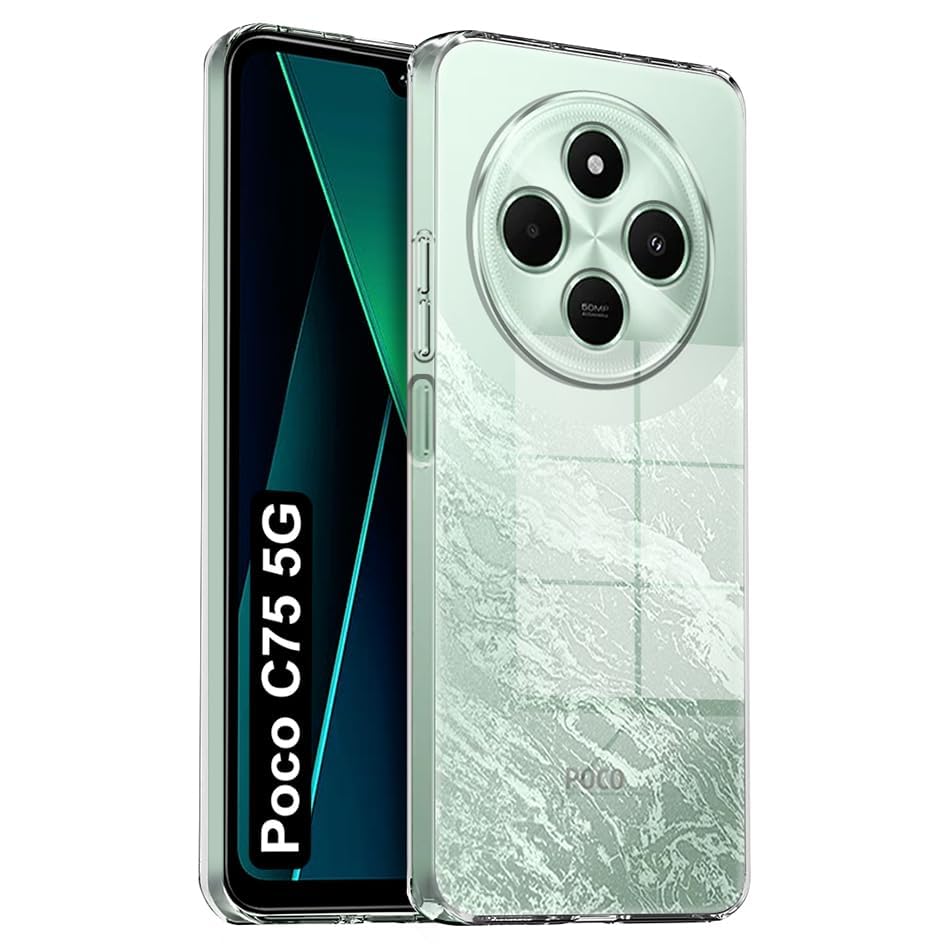 Image of Fashionury Crystal Clear Case for Poco C75 5G | Yellowing Resistance | Transparent TPU Silicone | Raised Camera Lips | Slim Transparent Cover