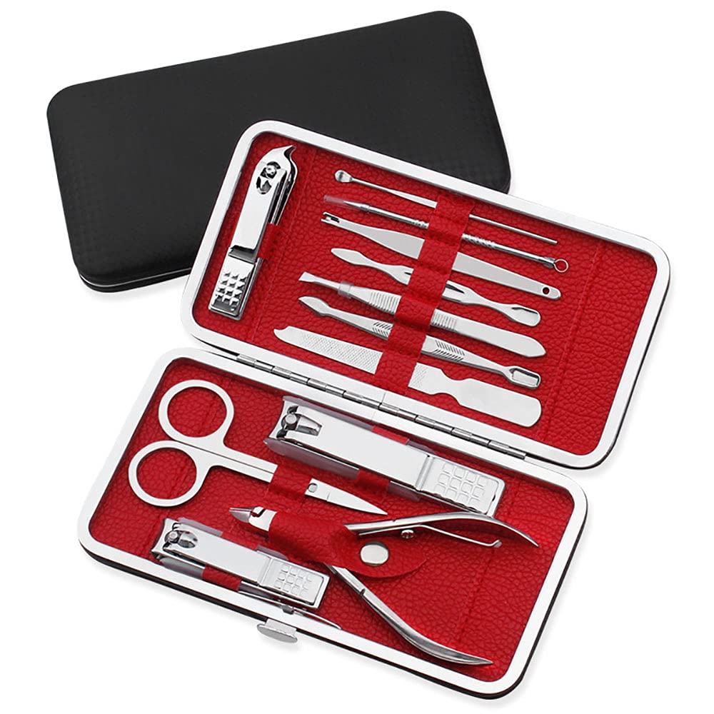 Kit manucure et pédicure en acier inoxydable | Ensemble de 12 outils à ongles avec étui