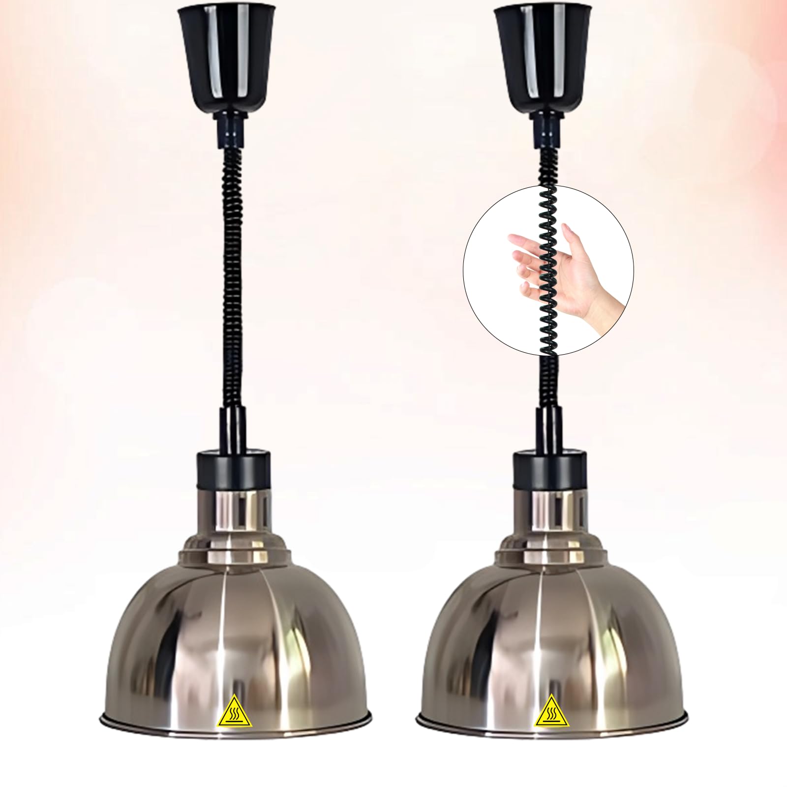 Lampe Chauffante Cuisine Professionnelle, Lampe Chauffe Plat Infrarouge Cuisine Suspendu, 19/25cm Lampe Chauffante Alimentaire Réglable Commerciale Cuisine, Restaurant, Buffet(A-25cm,2 Pièces)