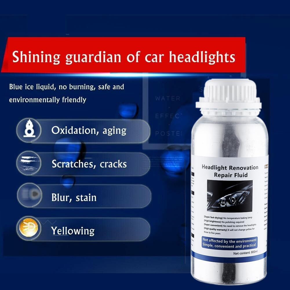 Liquide Rénovation Phares Voiture 800ml – Rénovateur Optiques Auto Anti Jaunissement, Polymère Réparation Phares Oxydés, Polish Phare Voiture Transparent (1 BOUTEILLE)