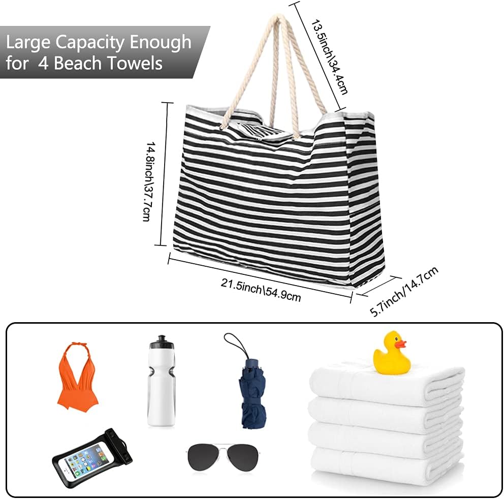 Magnetic Snap Closure Beach Bag,7 Pockets Waterproof Pool Tote Bag, Foldable Sandproof Swimming Bag Green Leaf Pattern