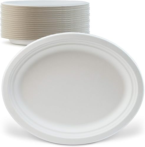 Miniatura 1 de Green Earth, 12 pulgadas, 125 unidades, platos compostables, bagazo natural (fibra de caña de azúcar), vajilla de uso diario, desechable, forma