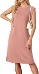 GRECERELLE Summer Dress for Women Sleeveless Casual Loose Beach Sundress Crewneck Wrinkle-Free Midi Dress with Pockets