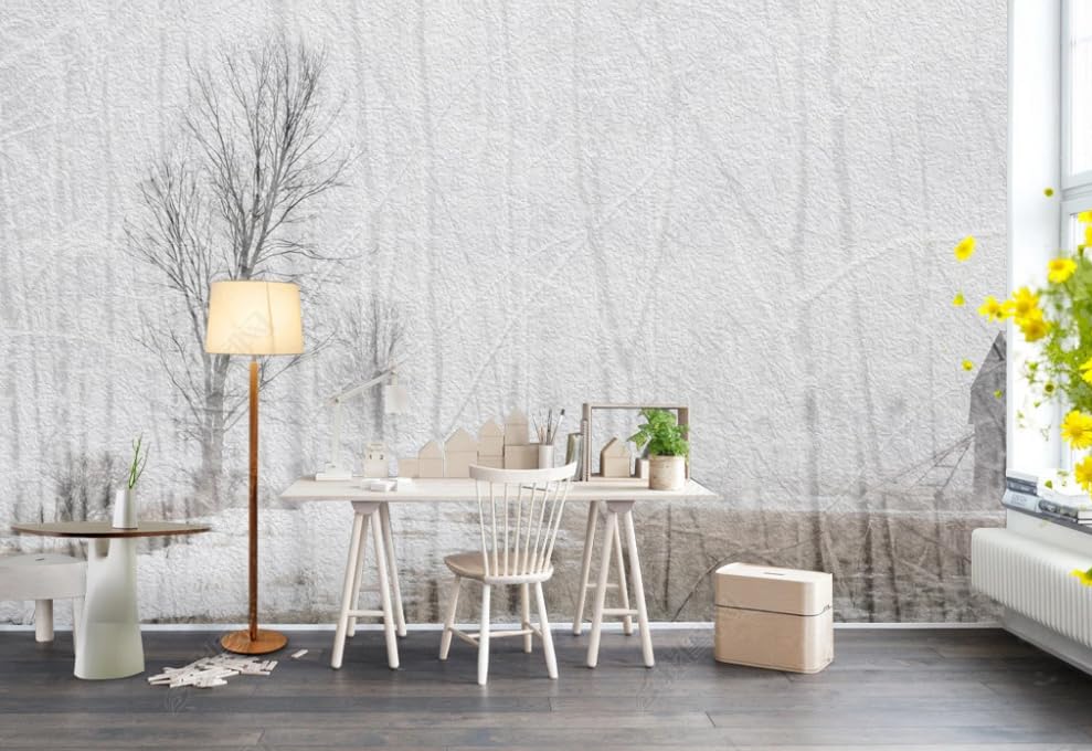 Papier peint intissé gris décor forêt poster géant mural salon chambre 450x315cm