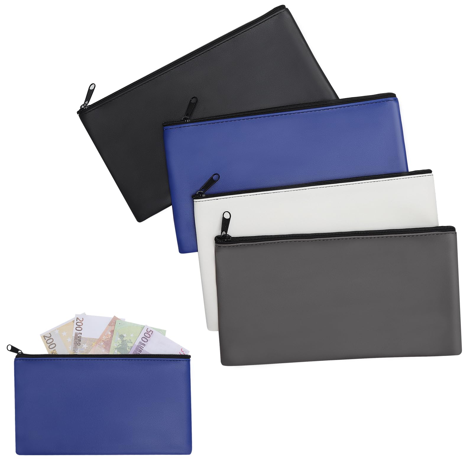 Bolsas Dinero Impermeables PU con Cremallera A5 Set de 4 - Organizador para Dinero Tarjetas Documentos