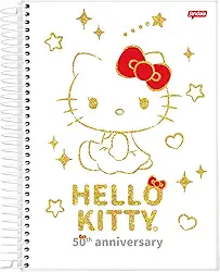 Caderno Espiral Univ CD 1 Matéria 80 Fls Hello Kitty 50TH Silhueta FSC - Jandaia