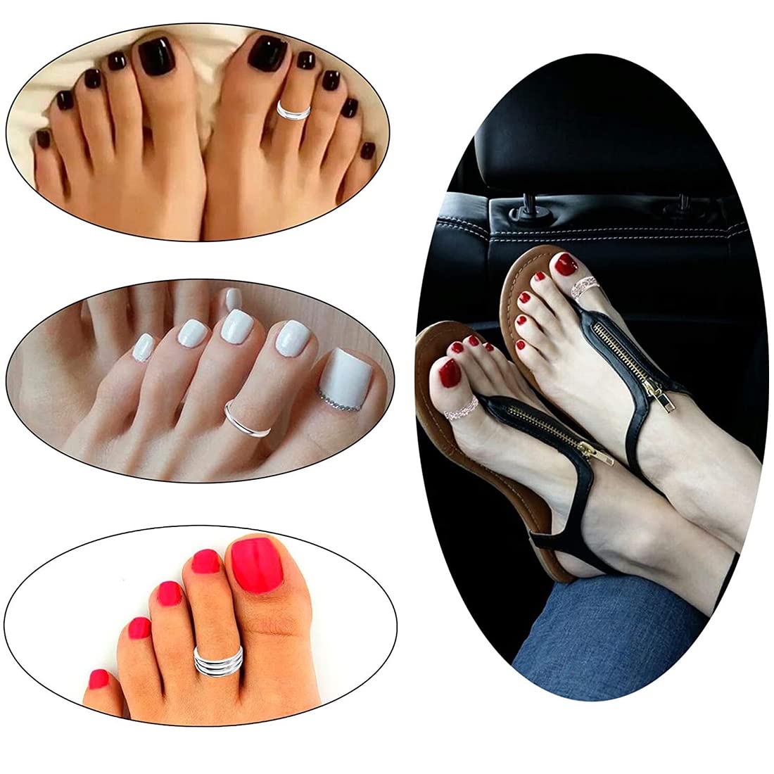 5 szt. 926 Sterling Silver Toe Rings dla kobiet, zestaw biżuterii z otwartymi regulowanymi pierścieniami