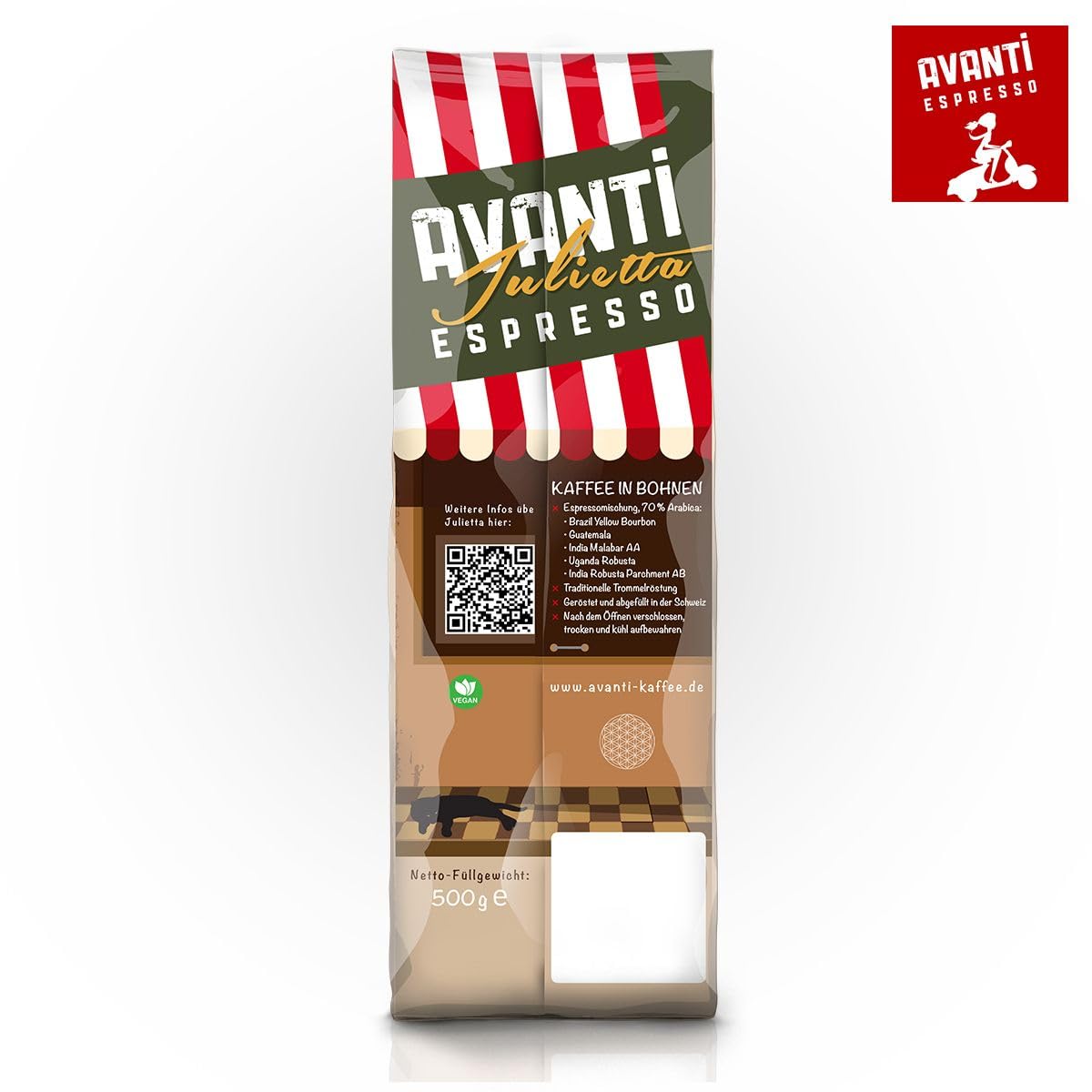 AVANTI Julietta Espresso Bohnen, 4x500g, 70% Arabica 30% Robusta, Traditionelle Trommelröstung, Geröstet in Italien