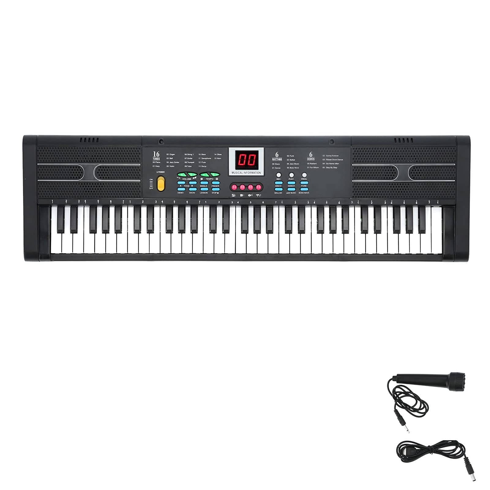 Elektryczna Klawiatura Pianino 61 Klawiszy Instrument Fortepianowy MQ6187 z Wieloma Trybami Zasilania dla Początkujących i Dzieci od 1 do 10 Lat