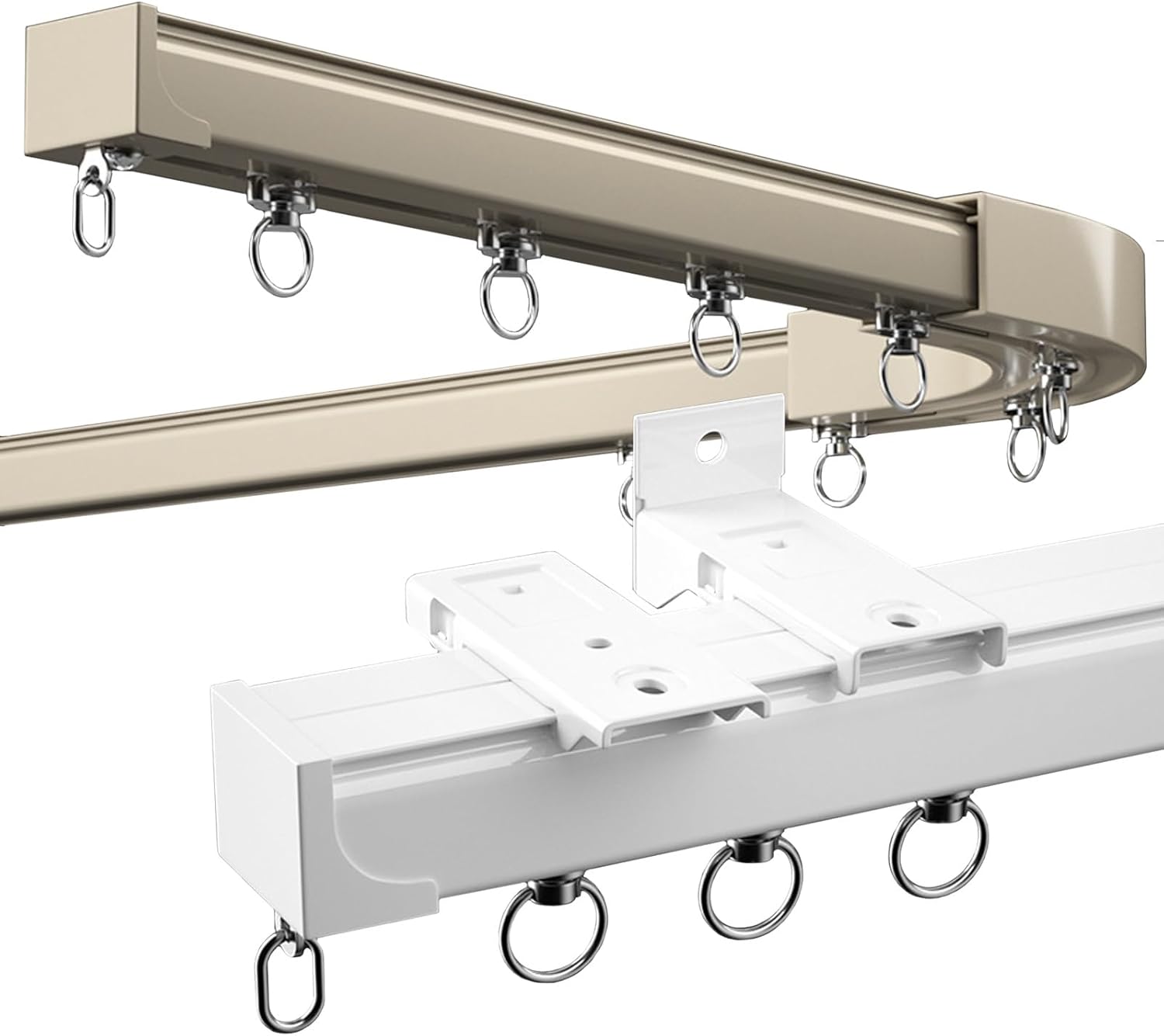 Bendable Curtain Track For Straight And Bay Windows Ceiling Track With 90° Corner For Curtains Aluminum Sliding Wall Track Set For Rv Closet White,Metallic-double Track-1M