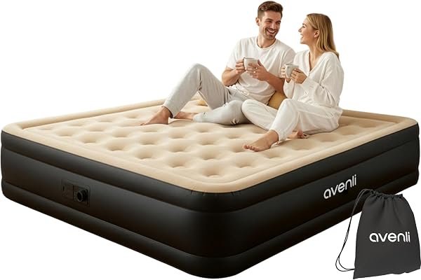 AVENLI Luftmatratze selbstaufblasend Queen-Size 203x157x47 cm, 2 Personen, Coil-Beam, selbstaufblasend, bis 300 kg, beige, Camping Gästebett Outdoor – aufblasbare Matratze für 2 Personen - 1