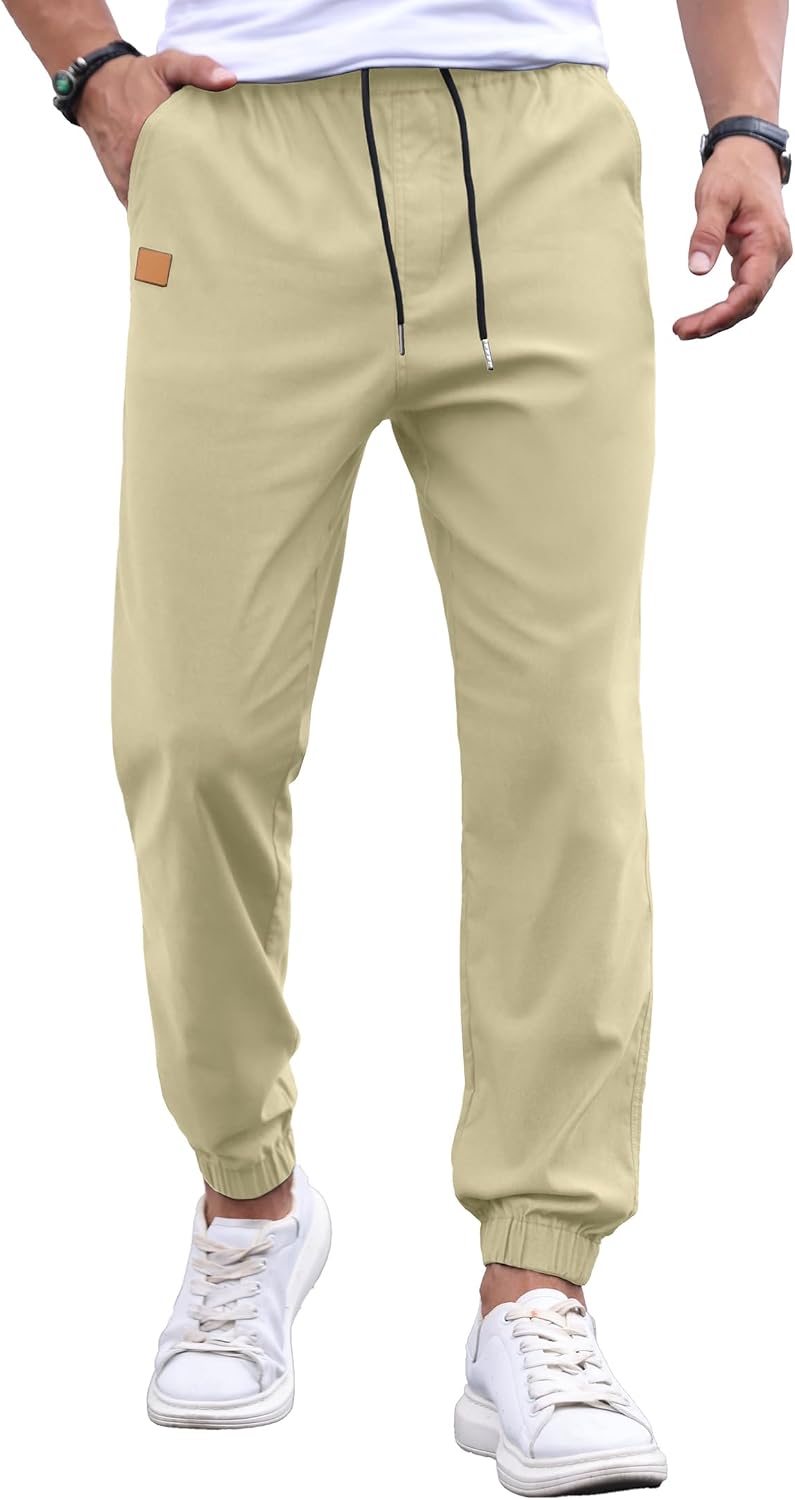 Askdeer Mens Casual Joggers Pants - Drawstring Cargo Pants Hiking Outdoor Twill Track Jogging Sweatpants