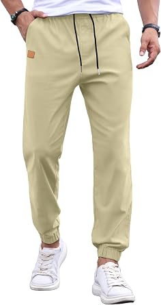 Askdeer Mens Casual Joggers Pants - Drawstring Cargo Pants Hiking Outdoor Twill Track Jogging Sweatpants