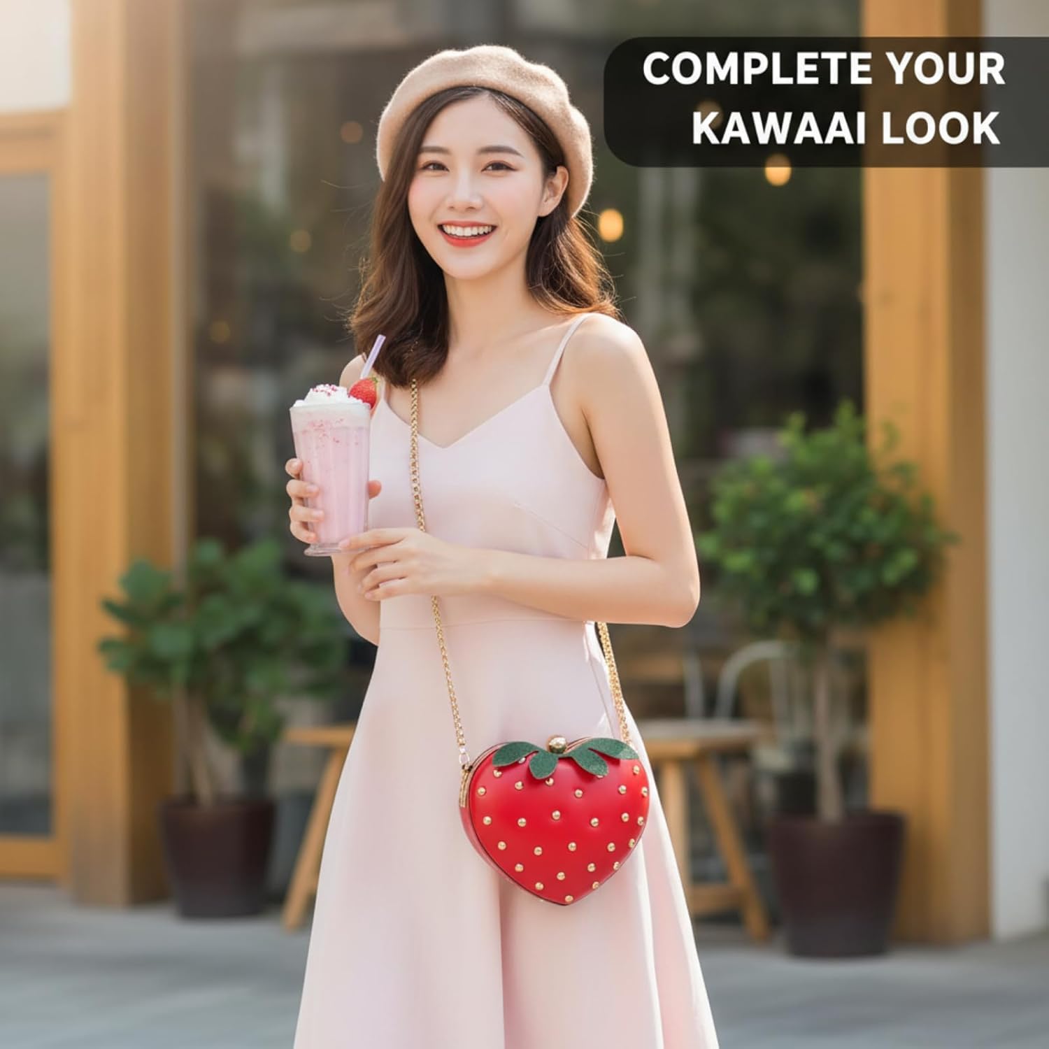 TENDYCOCO Strawberry Purse Crossbody Bag Leather Chain Purse Cute Fruit Shoulder Bag Accessories Kawaii for Lady Women | Strawberry Shape, kawaii, Cute and Small, Buckle