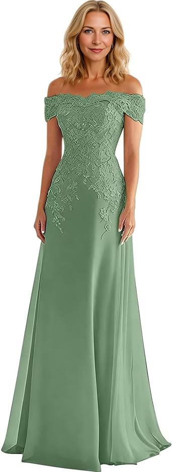 Mother of The Bride Dresses for Women Elegant Chiffon Off The Shoulder Wedding Guest Dress Lace Applique Evening Party Gowns