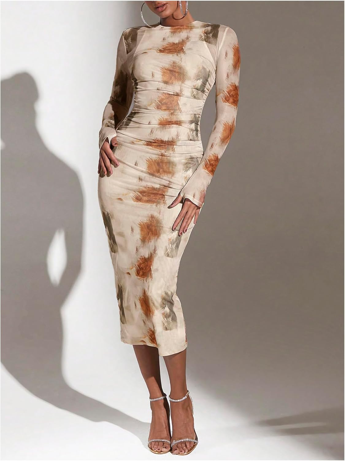 GORGLITTER Women's Mesh Long Sleeve Bodycon Midi Dress Fall Cocktail Birthday Dinner Wedding Guest Going Out Dresses - Image 5