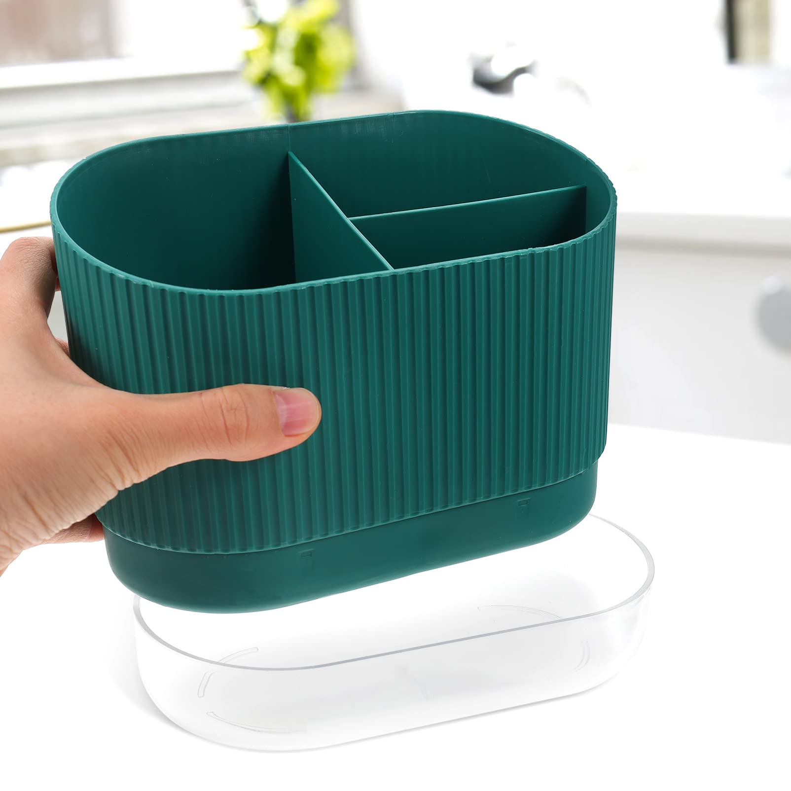 Cabilock Porta Posate Drenante 6.69X5.39X3.54 Pollici Con Base Rimovibile E Scomparti Multipli Per Bacchette Cucchiaio Forchetta Organizer Compatibile Per Cucina Desktop